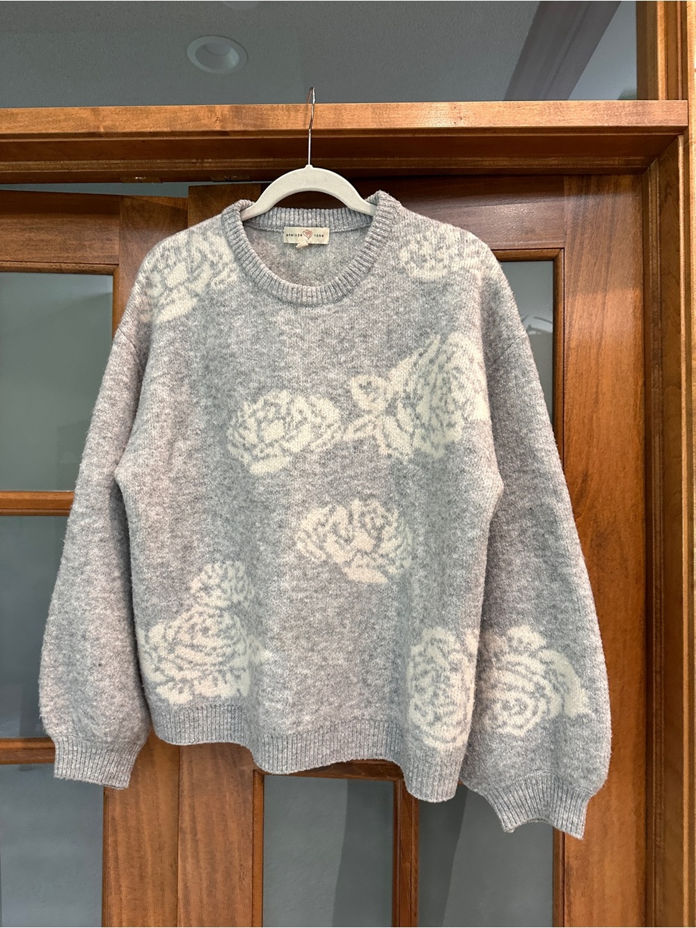 Cozy Grey Floral Crewneck Sweater
